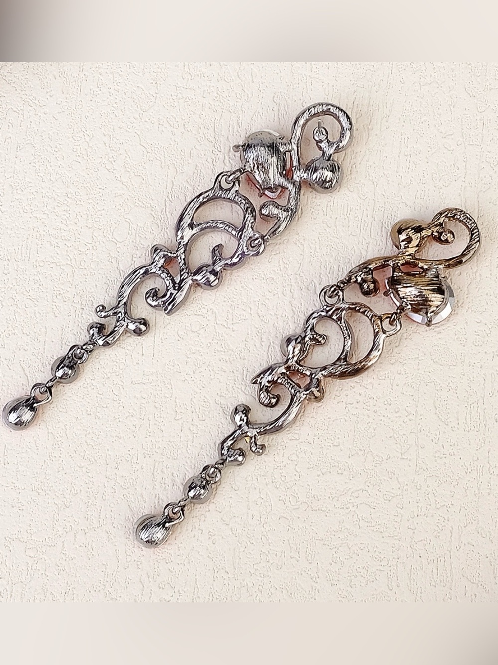 Red Rhinestone Baroque Chandelier Earrings Gothic Scroll Dangle Statement NEW - Picture 2 of 6